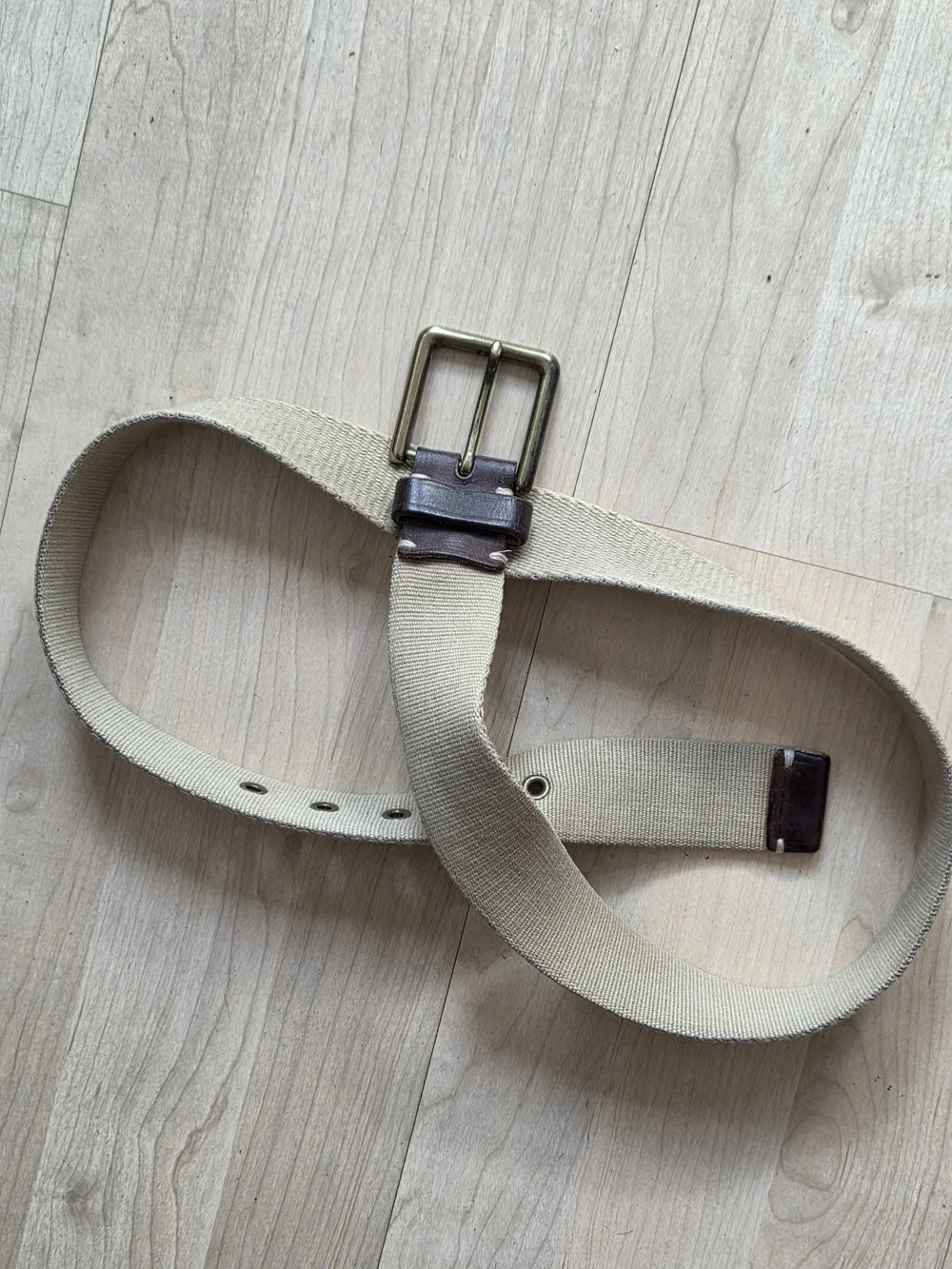 J. Crew Navy Canvas Belt with Brown Leather Trim & Tan Belt. Two Belts.